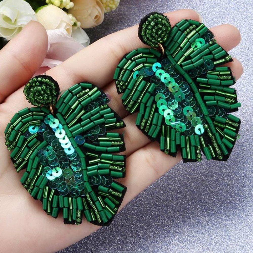 Palm Leaf Drop Earring